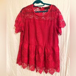 Lane Bryant red crochet peplum top size 20